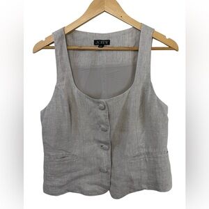 J.Crew Light Gray Linen Button Front Vest Size 8 Tailored Waistcoat